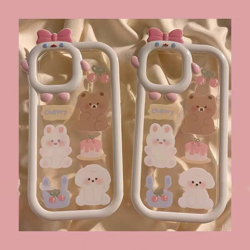 Case Samsung A14 A04 A13 A12 A53 A52 A03 A50 A04E A50s A52s A51 A32 A04s A30s A03s A22 A23 A31 A21s A73 A02s A11 A71 A53 3D Bow Little Monster Lensa Beruang Cherry Lucu Puppy Soft Case