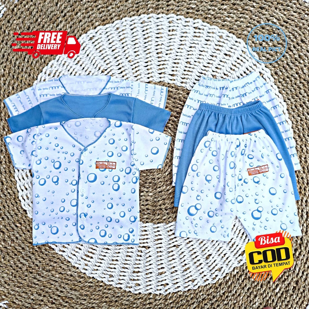 SALE 7.7 - 18 PCS Baju Bayi Celana Bayi Baru Lahir Newborn Bolo-Bolo Serian BIRU