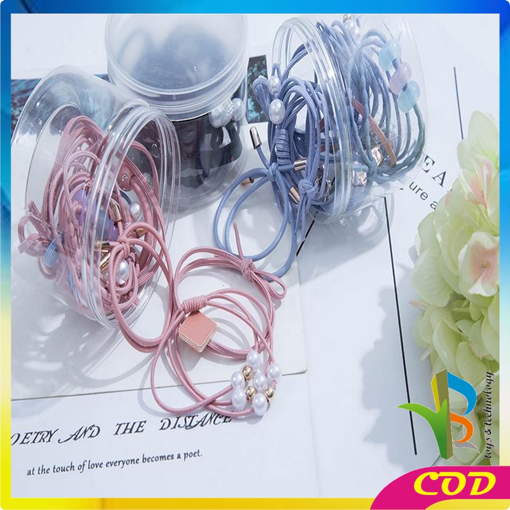 RB-C13 12 Pcs Ikat Rambut Karet Pearl Mutiara Pita Aksesoris Rambut Wanita Anak korean style