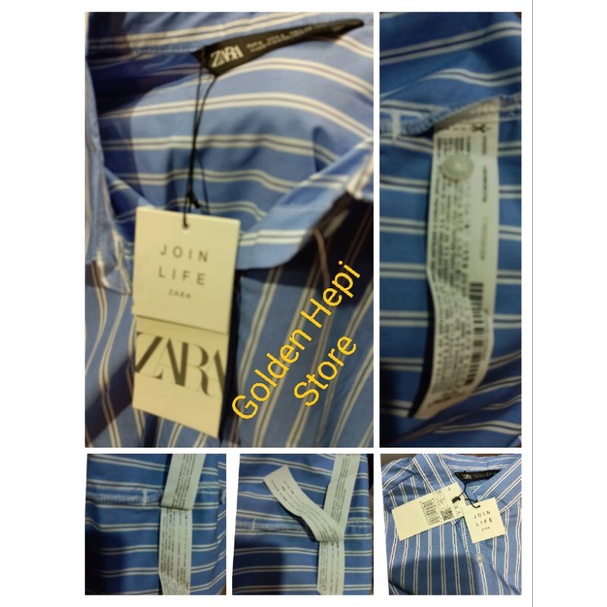 Kemeja Tunic Zar*a Oversized Bahan katun Striped - Shirt Original Branded