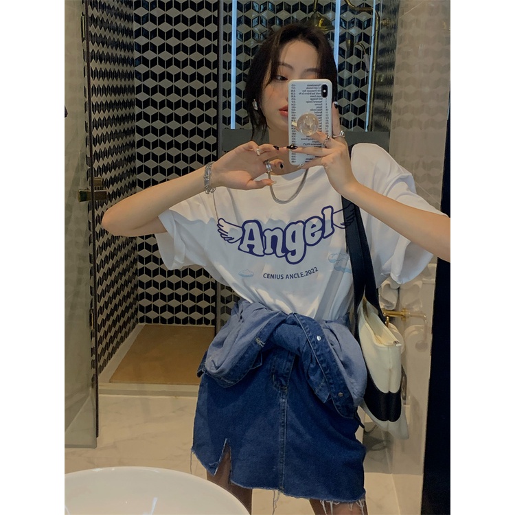 EUNII T-shirt Lengan Pendek Cute Angel Korean Style/Kaos Atasan Wanita/Baju Kaus Oversize Wanita/Kaos Wanita