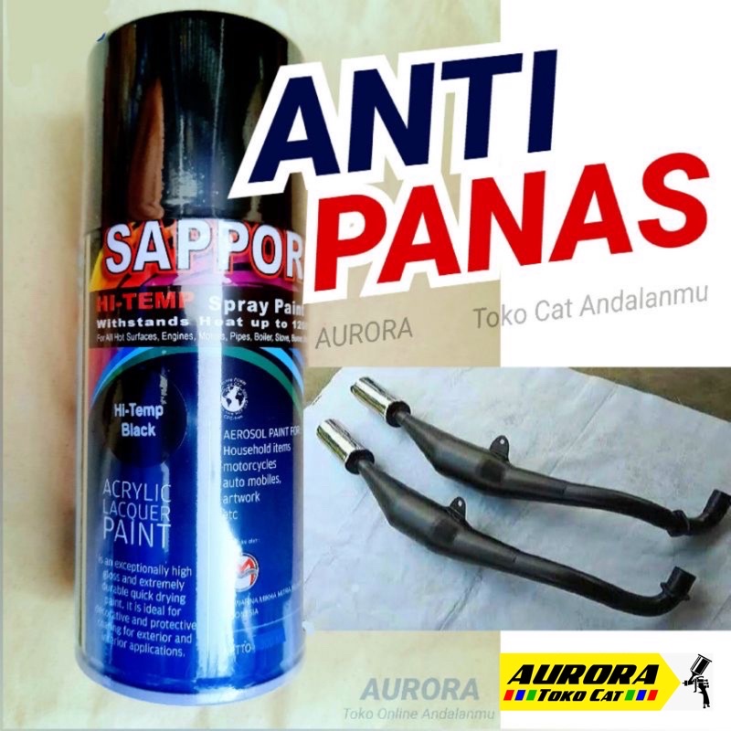 Sapporo Hi-Temp Black ANTI PANAS Cat Tahan Bakar Hitam Doff untuk Knalpot Kompor Mesin Tangki dll Pi