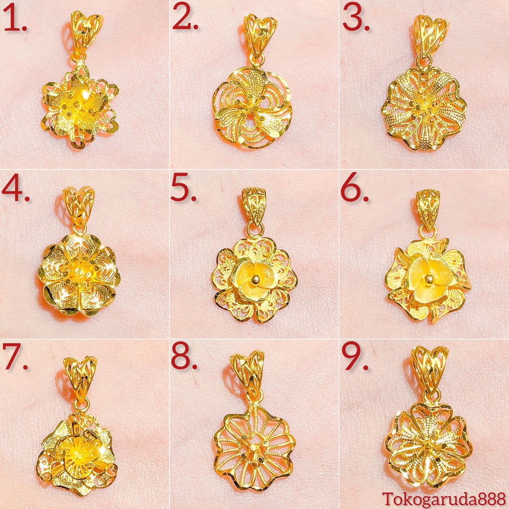 NEW! Liontin kalung anak dan dewasa emas asli kadar 700 70 16k bunga kendari anggrek rose sakura himawari mawar matahari mainan rantai tanpa permata lebar 3D ringan 1 gram