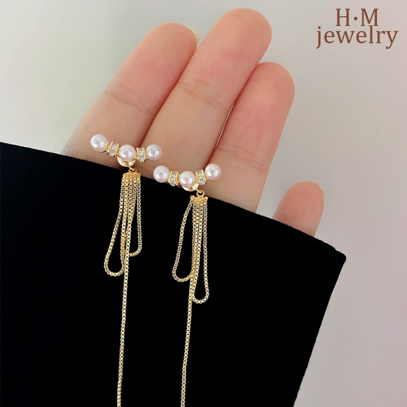 Anting Gantung Panjang Model Rumbai Dengan Mutiara Untuk Wanita 2022