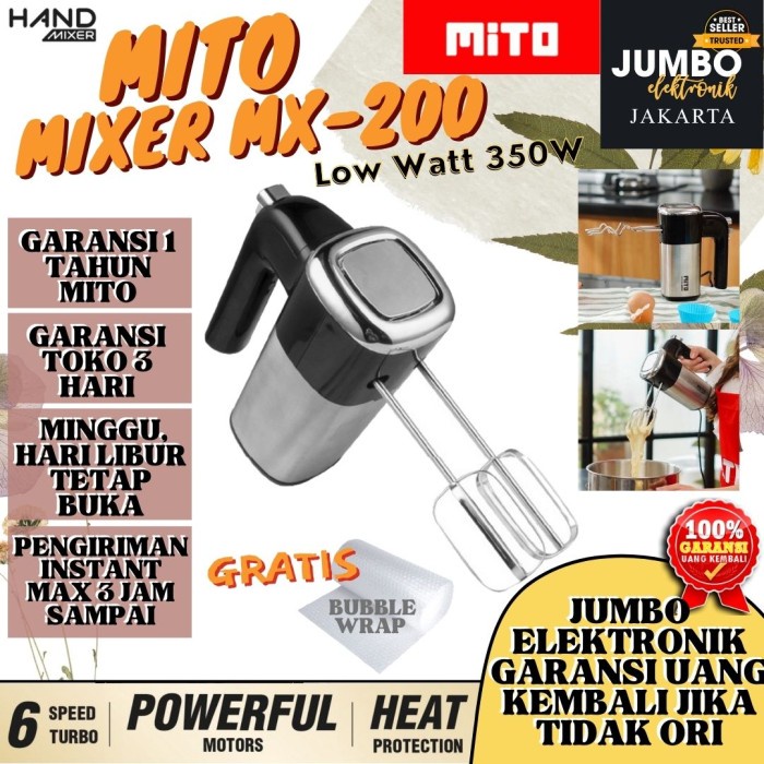 ORI Handmixer Mito Hand Mixer Tangan MX200 MX 200 Stainless Murah Mito