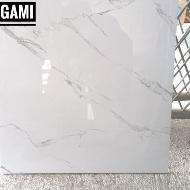 GRANIT LANTAI 60X60 GLOSSY PUTIH MARMER ABU CARARA IKAD - STATURIO