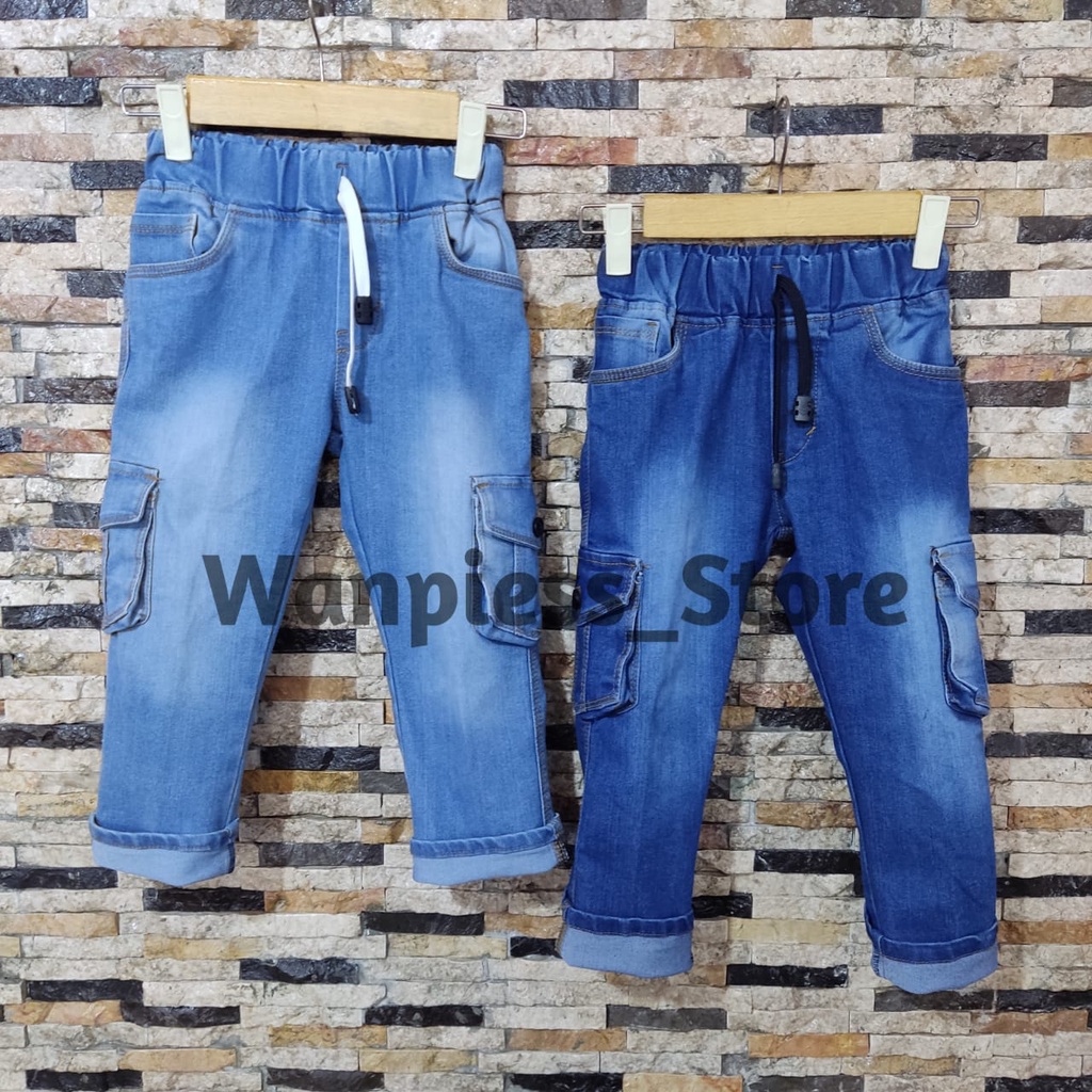 Celana Cargo Anak Jeans Umur 1-8 Tahun | KAIN JEANS STRECH PREMIUM