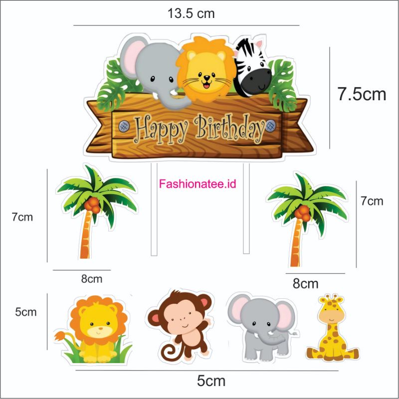 cod custom nama cake topper animal safari hiasan kue ulang tahun