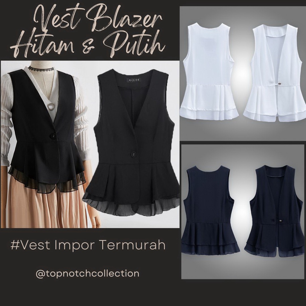 1133 Vest Blazer Wanita Rompi Putih Korean Style Rompi Hitam Formal