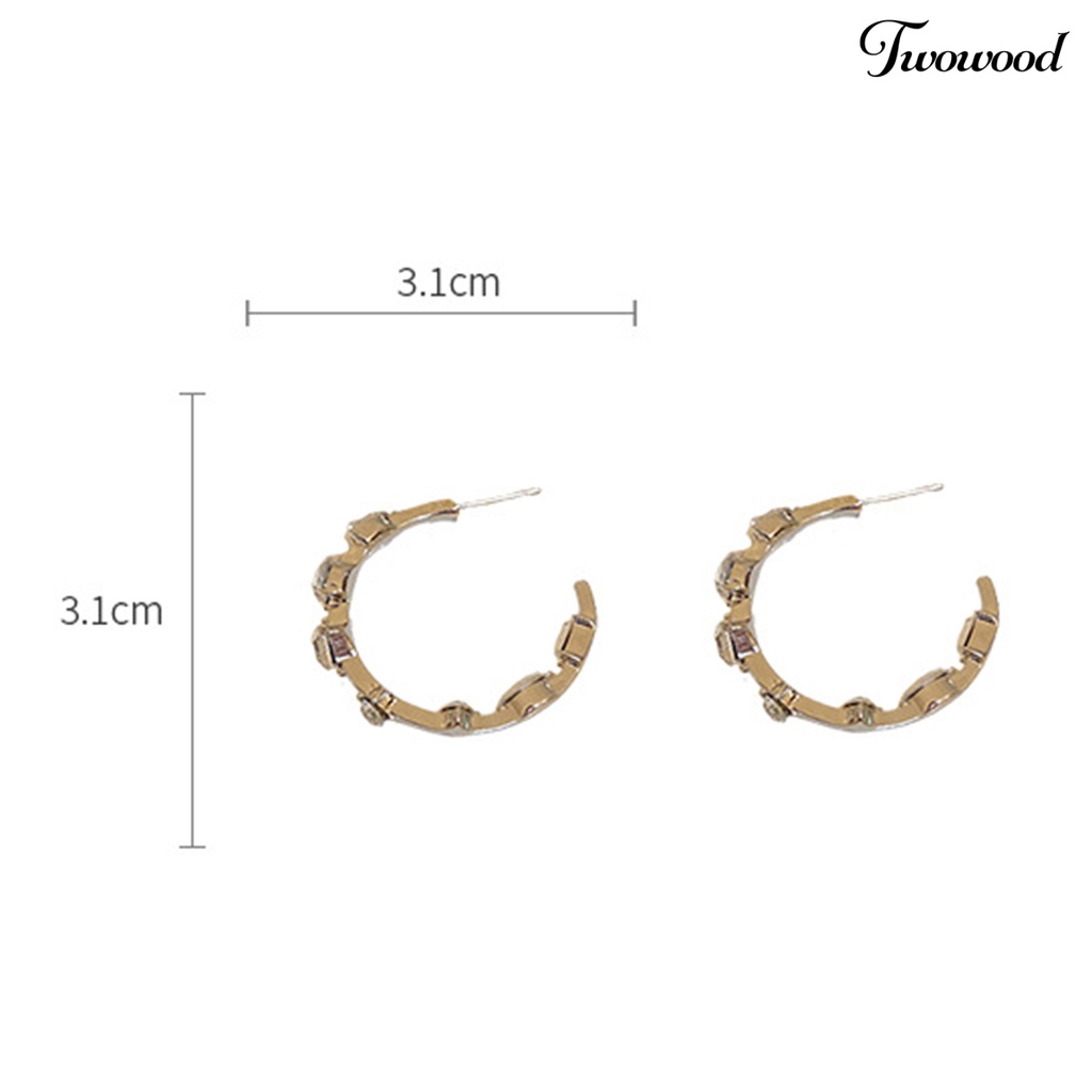 1 Pasang Anting Menjuntai Bentuk C Bahan Cubic Zirconia Gaya Korea