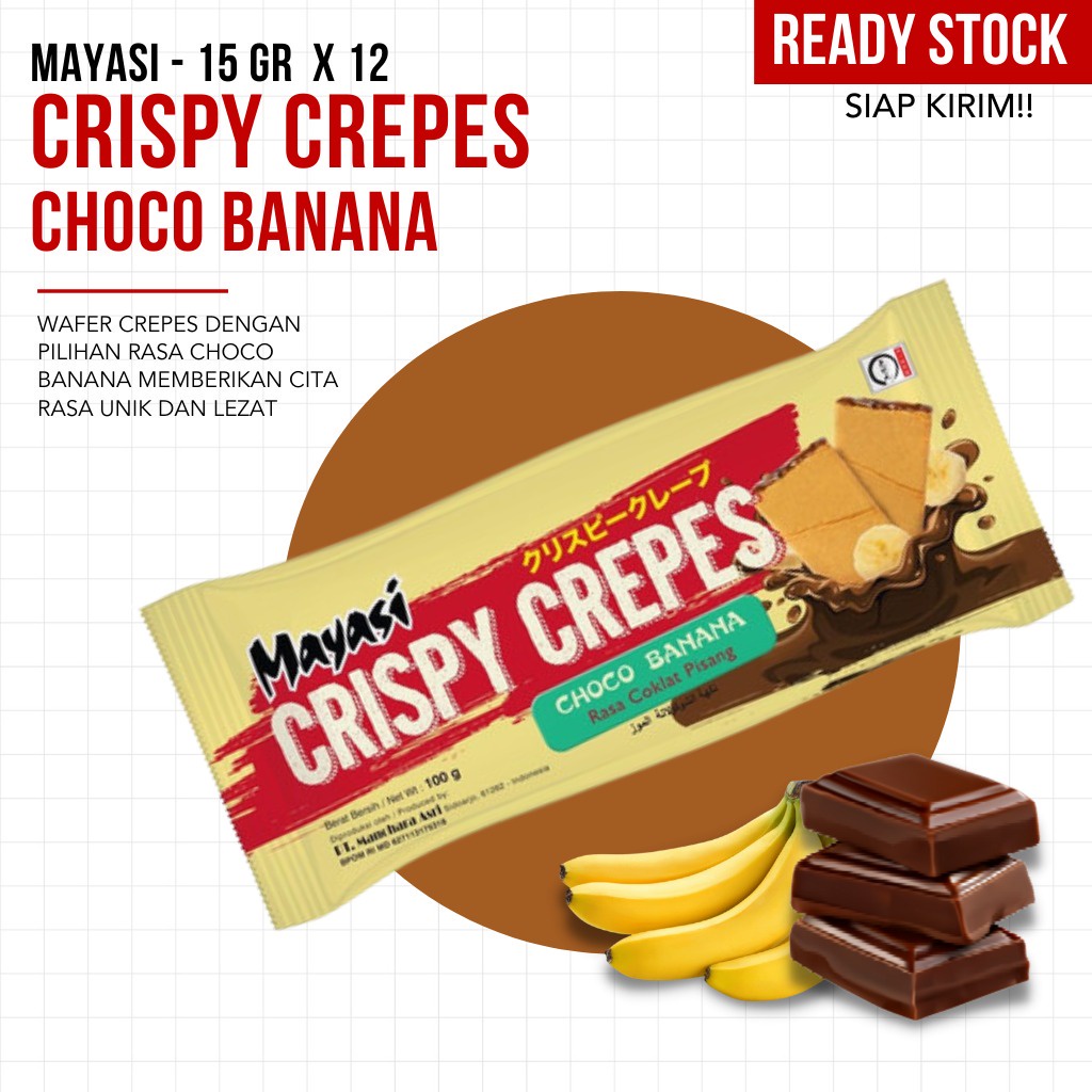 MAYASI - Crispy Crepes Choco Banana &amp; Strawberry Milk - 15GR x 12pack - TERMURAH
