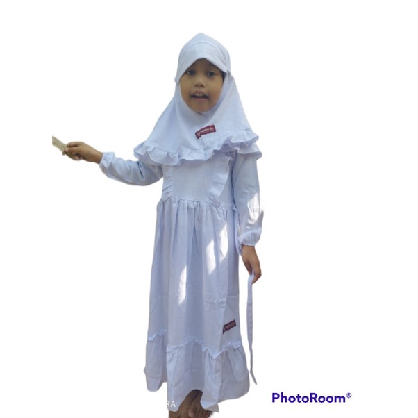 real pict Gamis anak perempuan putih,gamis manasik haji