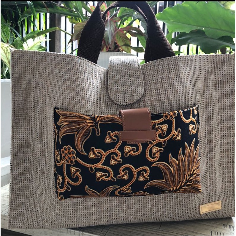 TAS GONI kombinasi kulit imitasi goni batik tas etnik wanita dimensi 40 x 15 x 30