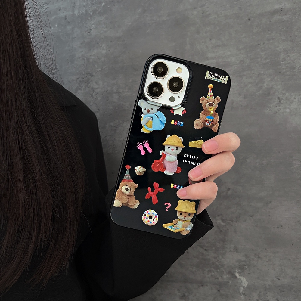 IPHONE Ins Cute Bear Paradise Kartun Silikon Case Untuk Iphone14 7/8 SE 2020 7+8PLUS XS XR 11 12 13 PRO MAX Casing Cover Pelindung AT0170
