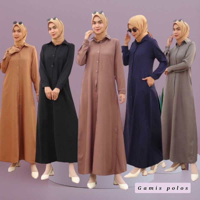 PROMO GAMIS POLOS KANCING DEPAN BUSUI - BAHAN KATUN SHAKILA