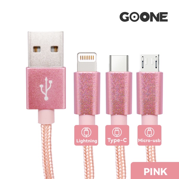 GOONE Kabel Charger Micro USB Type C Lighning 3A Fast Charging 1.2M Nylon Braided Cable