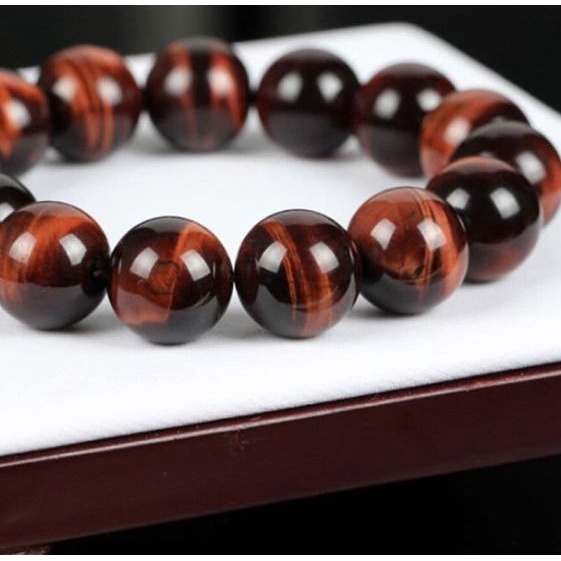 Gelang Batu Natural Tiger Eye Original Garans Asli - Merah