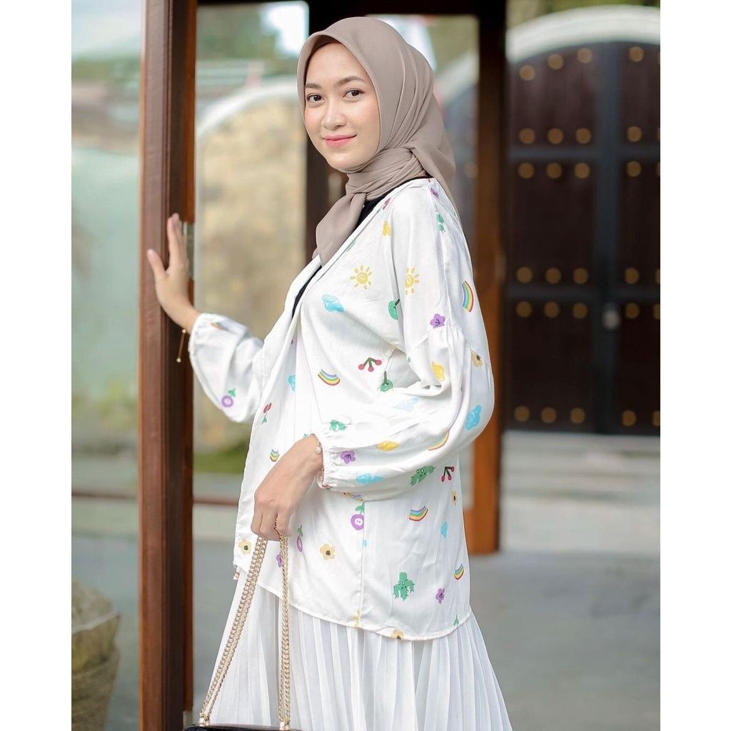 Kiyowo Outer Motif Lengan Balon Wanita / Cardigan Viral Murah / Cardigan Motif