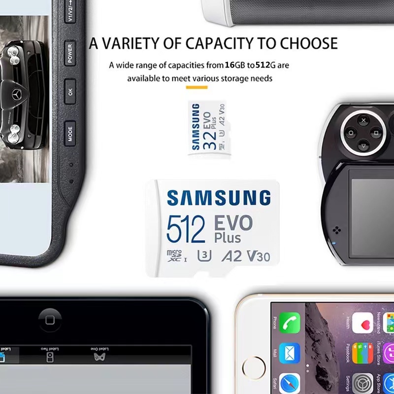 Samsung EVO PLUS MicroSDXC  Micro SD Card UHS-I Card Class 10 U3 4K Memory Card Kartu Memori 32GB/64GB/128GB/256GB/512GB Transfer higga 130MB/S SD TF Card With SD adapter