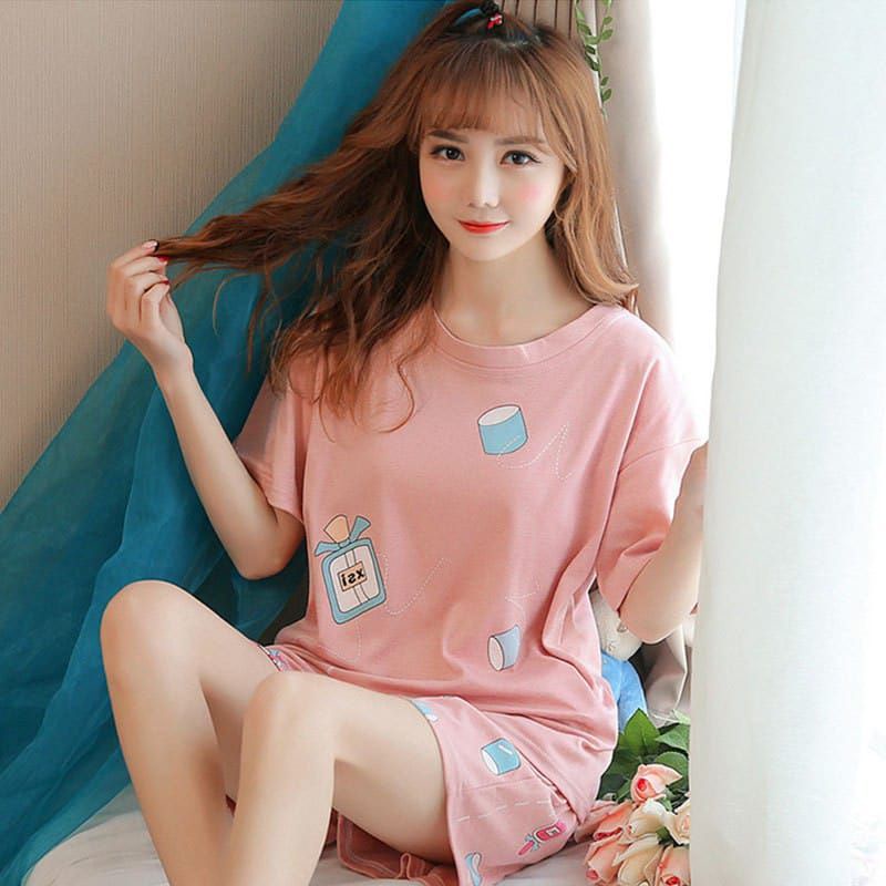 Demuno - Set Piyama Lengan Pendek dan Celana Pendek cocok untuk Baju tidur / Baju Rumah