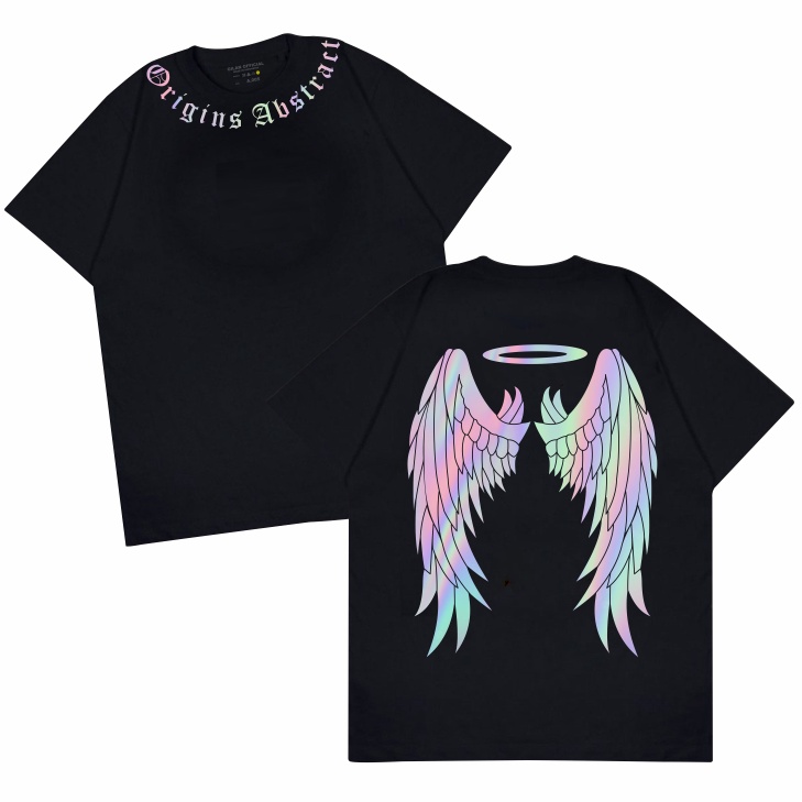 Gilan Kaos Baju PRIA/WANITA ORIGINAL ANGEL WING T Shirt Distro Desain Oversize Premium Hitam Putih Lengan Pendek Panjang Motif Sablon Viral Trendy Jepang Japan Keren Kekinian Unisex-V2 RAINBOW HITAM
