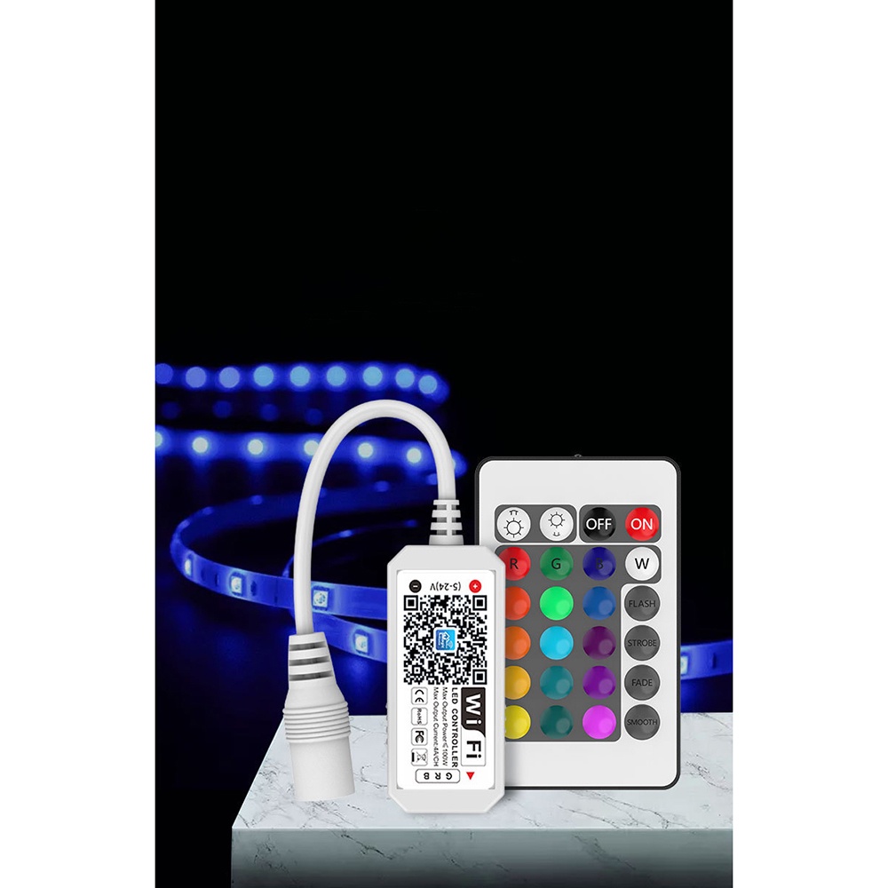 Mini Wifi Controller + 24Key IR Remote Lampu LED RGB - White