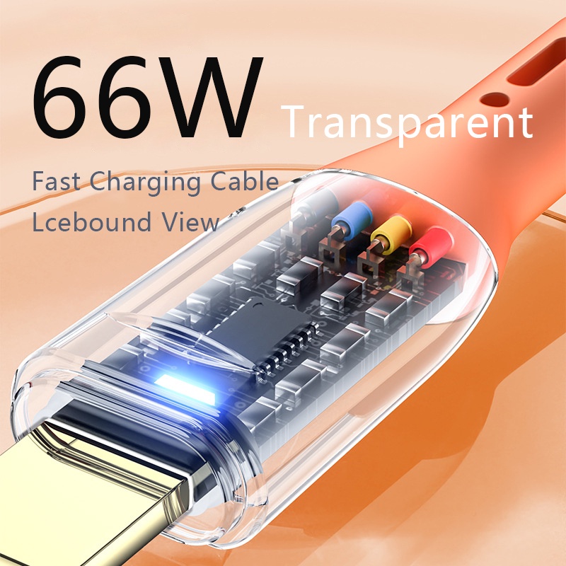 Kabel Data / Charger 66W Fast Charging 6A Transparan Dengan Lampu Untuk Iphone