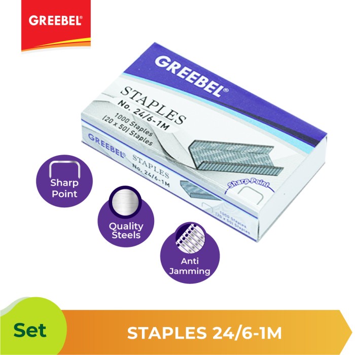 Staples Isi Stapler Greebel No. 24/6-1M per-pack isi 20x50=1000pcs.