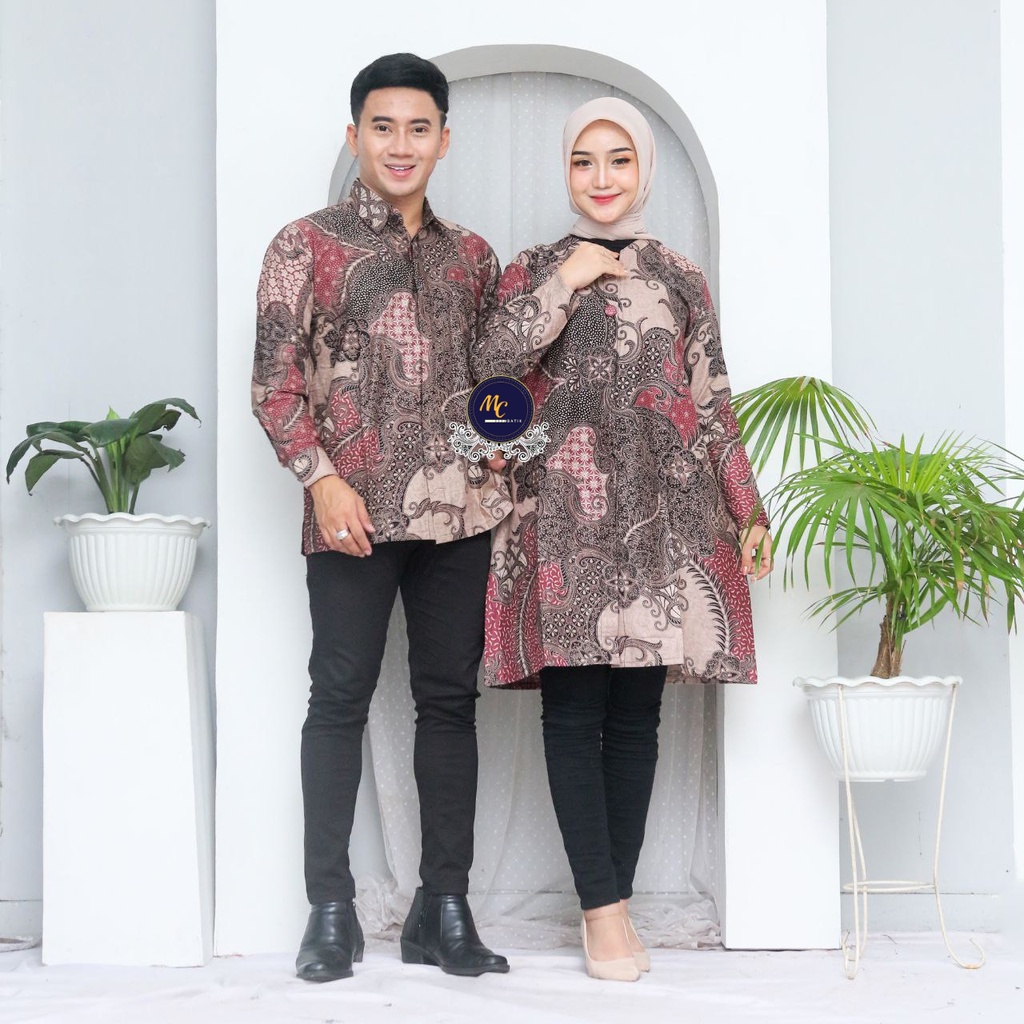 Set Batik Couple (MCbatik) - Batik Couple Tunik Full Kancing Depan Kemeja Lengan Panjang M L XL XXL Jumbo