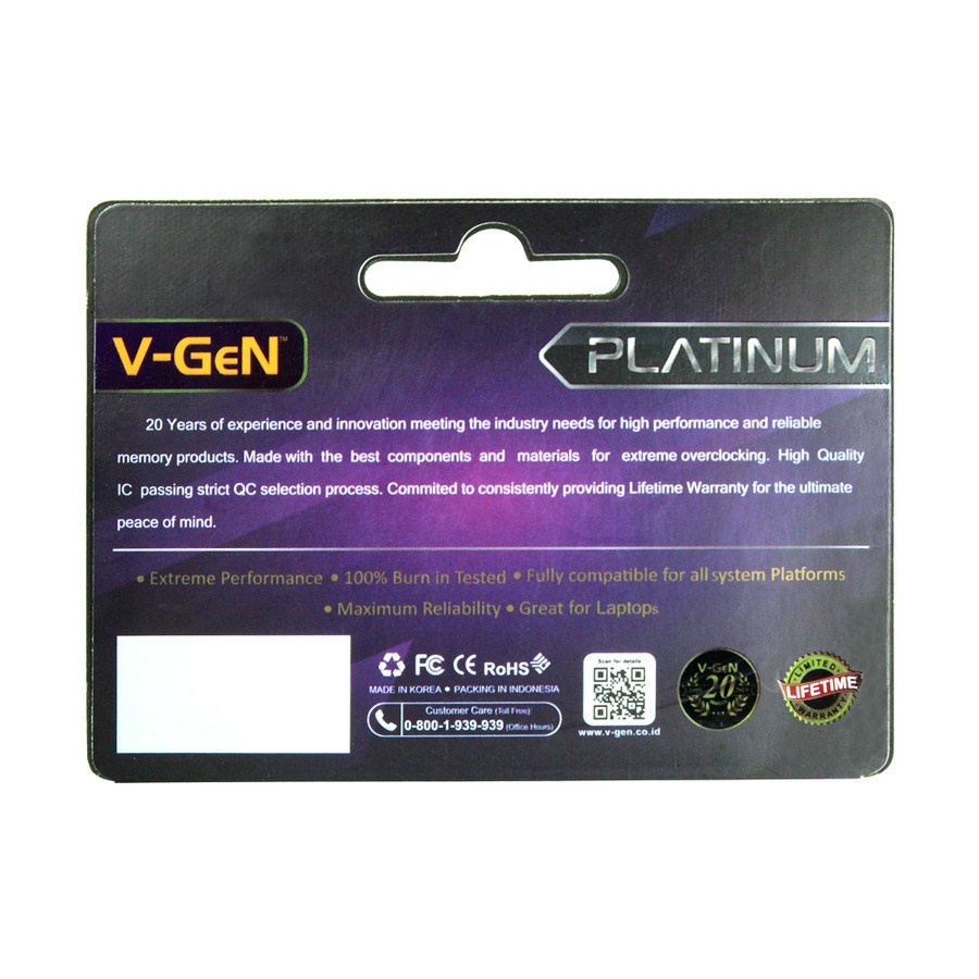 VGeN Ram DDR4 16GB Pc19200 2400Mhz Sodimm Platinum V-GeN Memory Laptop