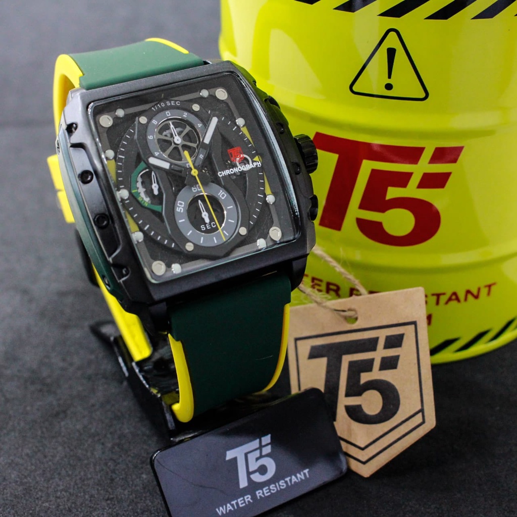 Jam Tangan Pria T5 H 3920 H3920 Original Crono Aktif Tali Rubber Tahan Air