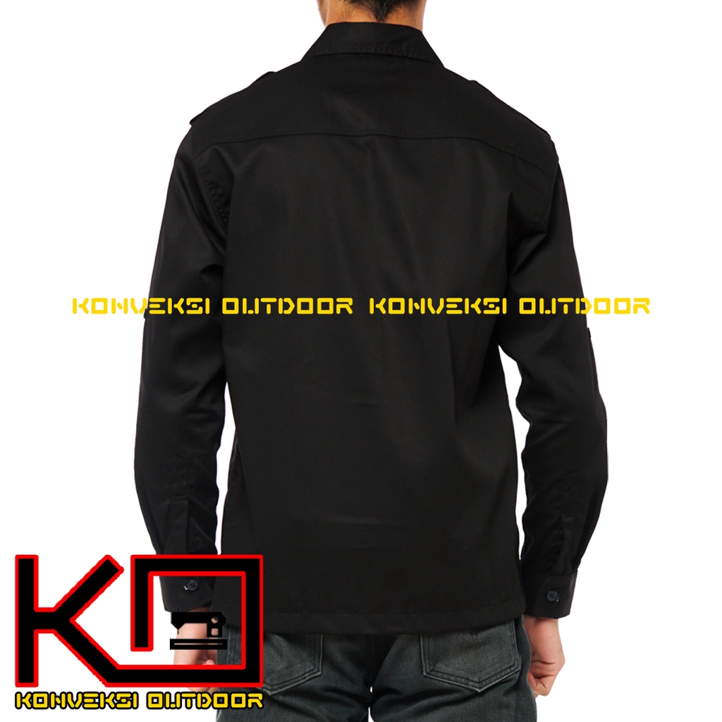 BAJU KEMEJA PDL LAPANGAN OUTDOOR INDOOR PRIA LENGAN PANJANG - Seragam Kerja Kantor Group Kemeja Lapangan Outdoor Gunung Taktikal Comunitas Kemeja Dinas PDH PNS Cargo Safari Paspampres Security Satpam Tactical Americand Drill American America - Warna Hitam