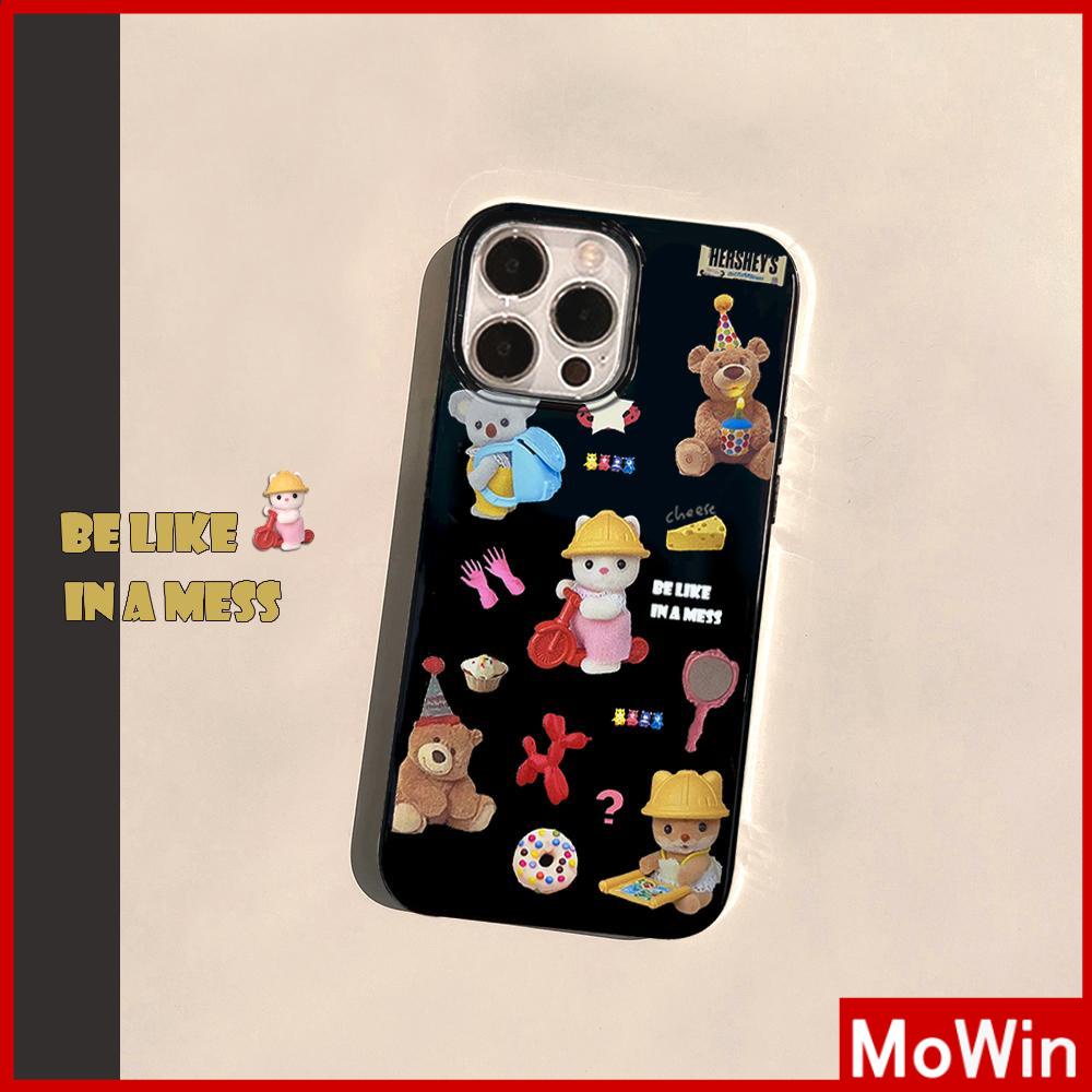 For iPhone 14 Pro max iPhone Case Glossy Black TPU Soft Case Candy Case Shockproof Protection Camera Bear Doll Compatible For iPhone 13 Pro max 12 Pro Max 11 Pro max xr xs 7Plus 7