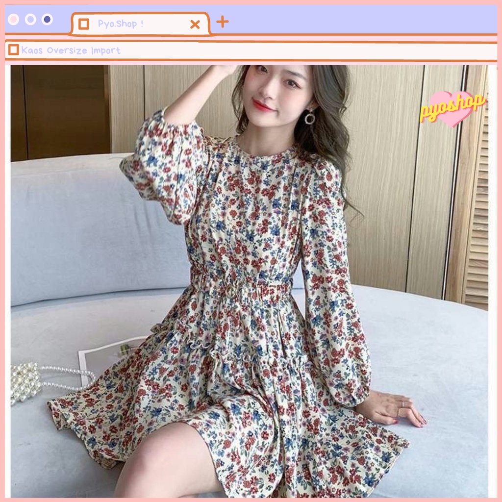 Dress Flower Midi Casual Korean Import L/XL/2XL