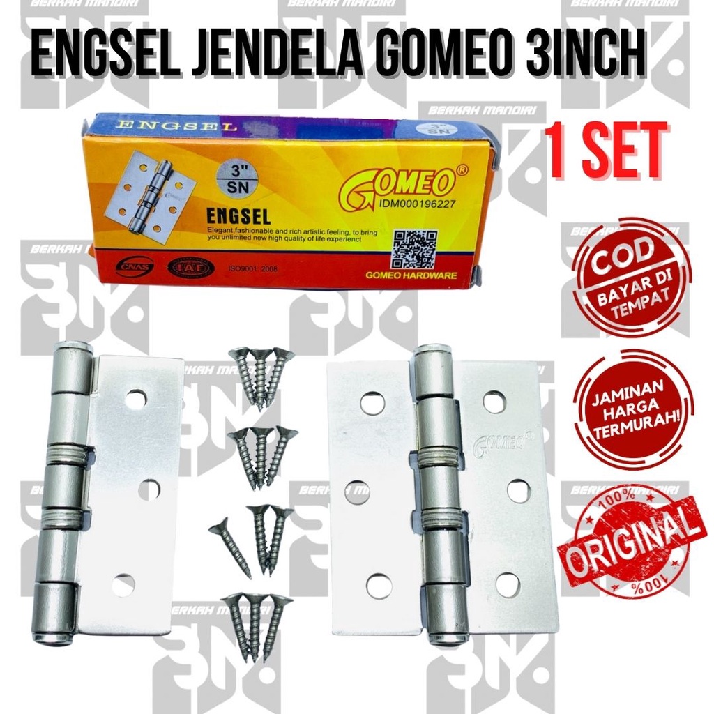engsel jendela/pintu kayu ukuran 3 inchi 3 x 2,5 inchi merek GOMEO putih crom neikel tebal
