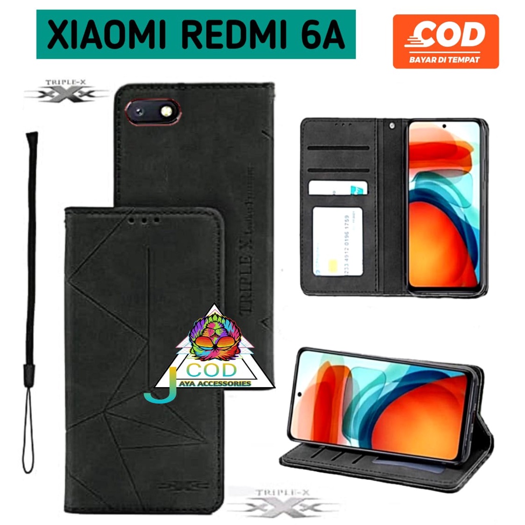 Case Flip Dompet XIAOMI REDMI 6A Sarung Flip Leather Wallet Casing Dompet Kulit Bahan Tebal