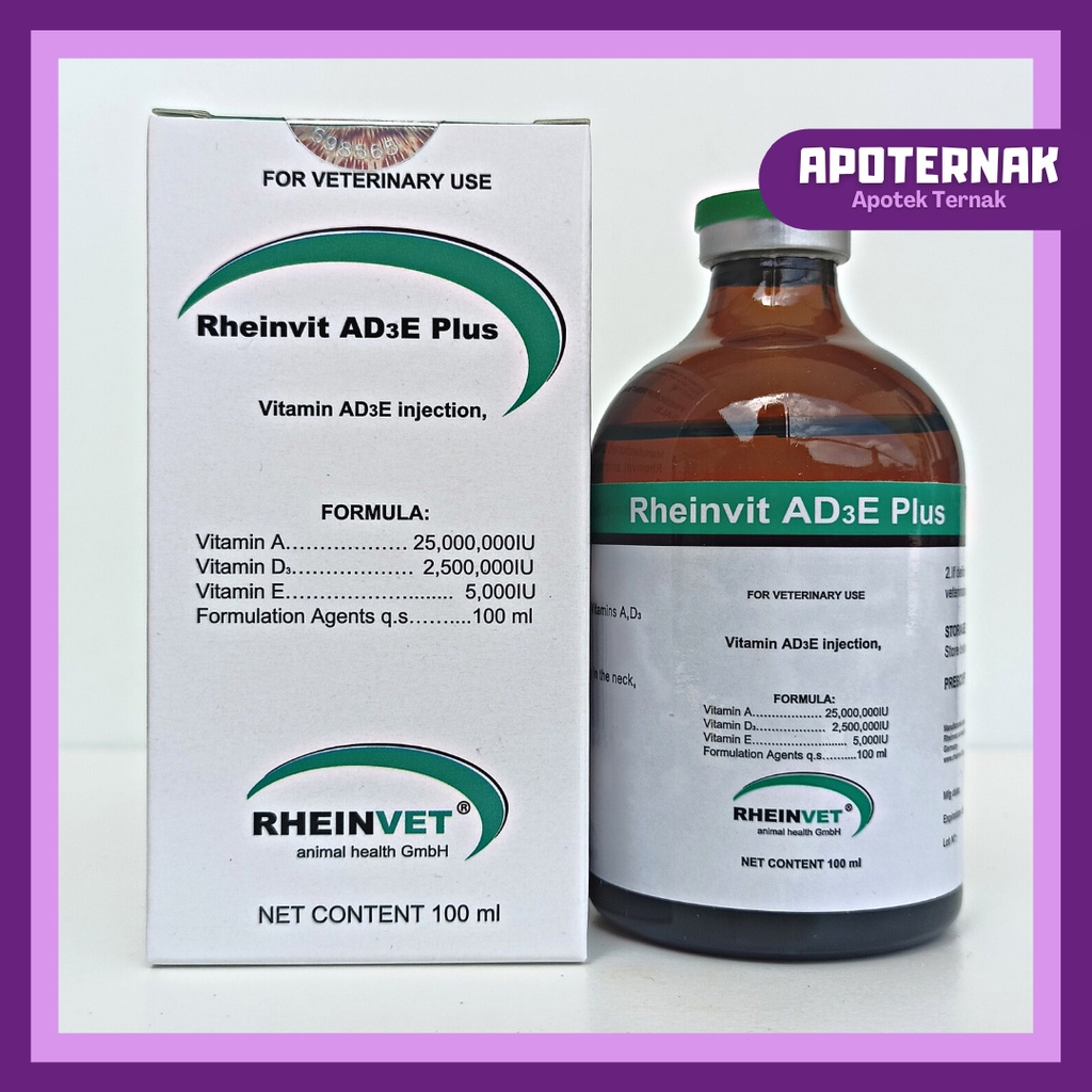 RHEINVIT AD3E Plus 100ml | Vitamin ADE AD3E Perbaiki Kondisi Tubuh &amp; Produktivitas Hewan RHEINVeT | mirip VITOL 140 FERTILIFE LIFE VET