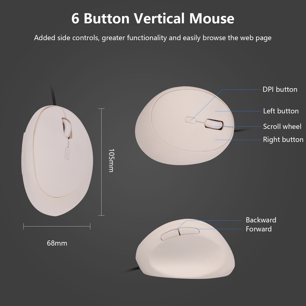 Mouse Vertikal Kabel Mouse Ergonomic Adjustable DPI Mouse Gaming Mouse Optik Presisi Tinggi Mouse1600Di Untuk PC Laptop