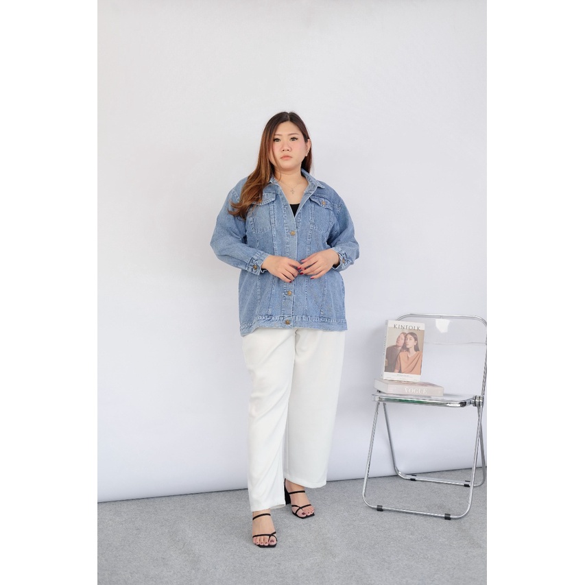 BIGWELL JAKET JEANS PANJANG - JAKET JEANS WANITA BIGSIZE - JAKET WANITA JUMBO