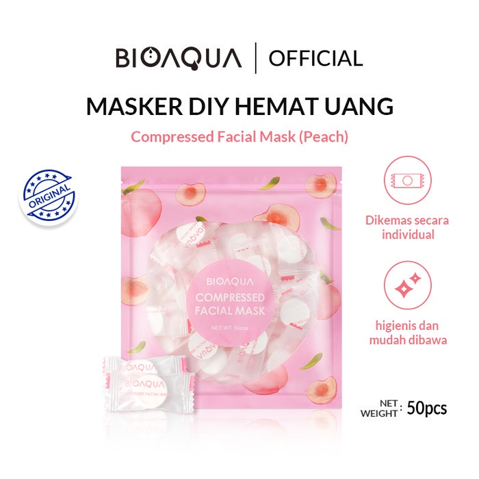 BIOAQUA Bio Aqua DIY Compressed Facial Face Mask isi 50 pcs Masker Kompres Peach Avocado Melembabkan Mencerahkan Memutihkan Kulit