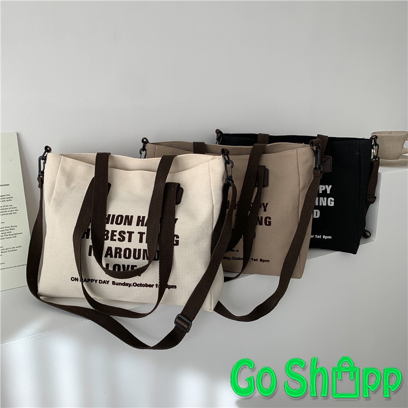 Tas Tote Bag Wanita Kanvas Resleting Import Fashion Korea Terbaru Kekinian - Totebag Selempang Aesthetic Kuliah Kantoran TE10