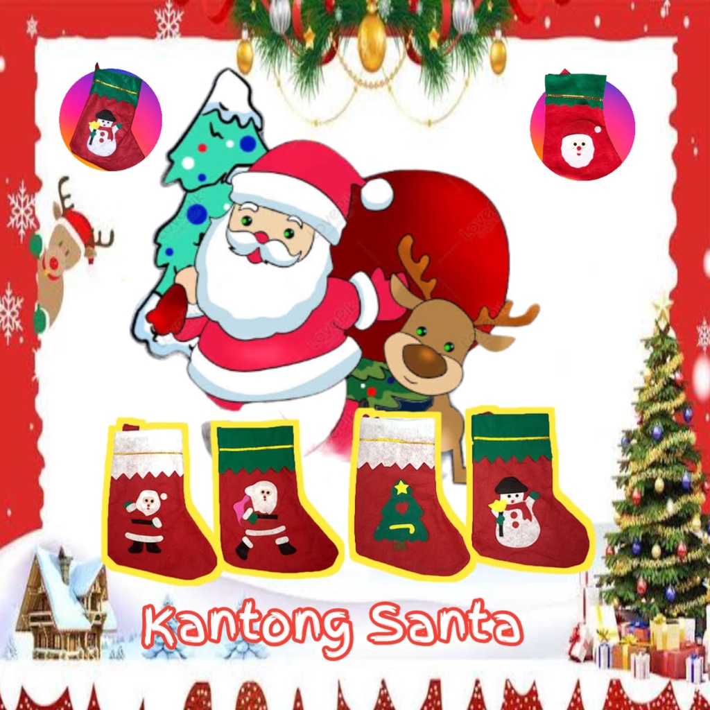 Kantong Natal Kaos Kaki Santa Hiasan Natal Pajangan Kado Dekorasi Merry Christmas