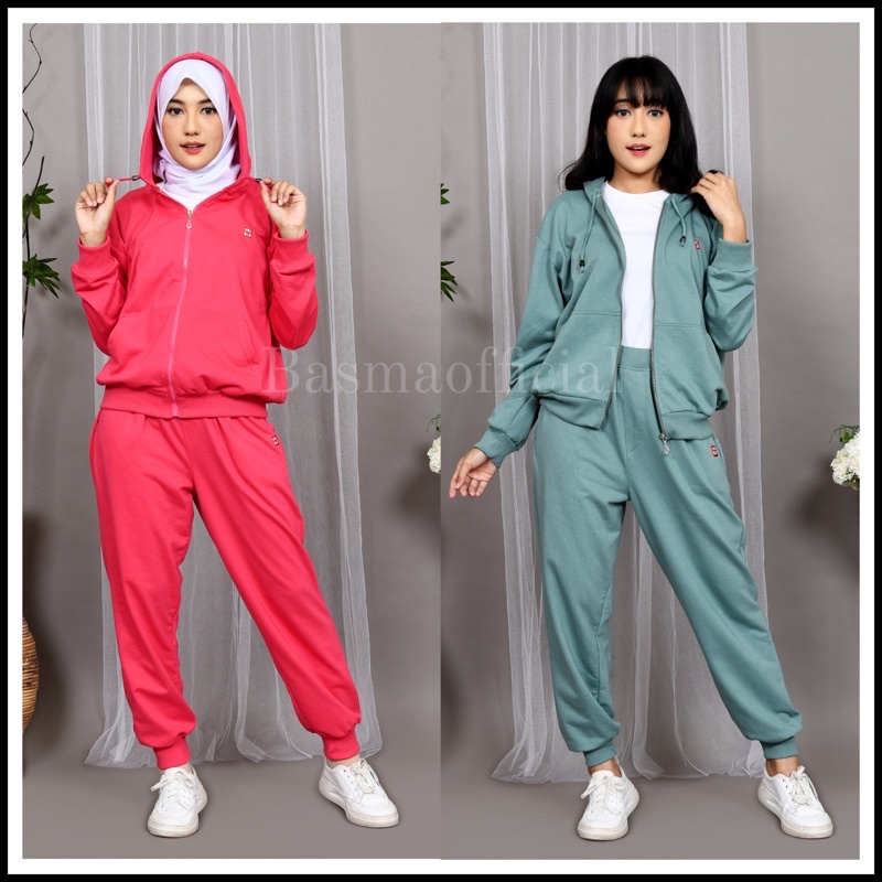 Setelan Oneset Uniqlo Sweater Wanita Sweater Polos Set Olahraga Zipper