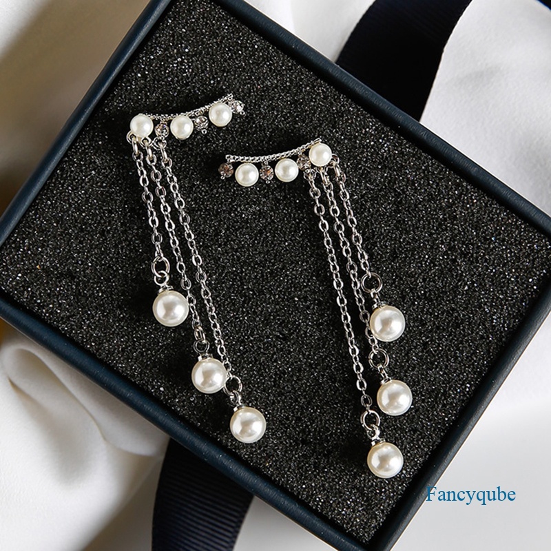 Fancyqube Fancycube Anting Tusuk Gantung Panjang Bahan Sterling Silver 925 Dengan Rumbai Mutiara Untuk Wanita