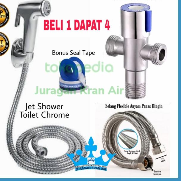 Jet Shower Toilet Closet Stop Kran Cabang Selang Kloset Stainless - Paket Single