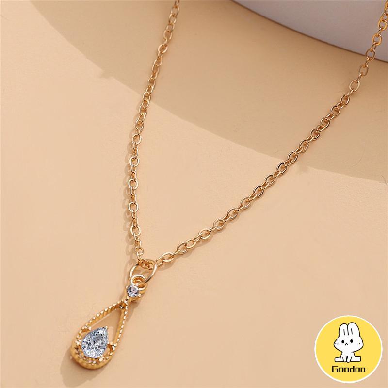 Fashion Indah Water Drop Zircon Kalung Wanita Sederhana Temperamen Rantai Klavikula  -Doo