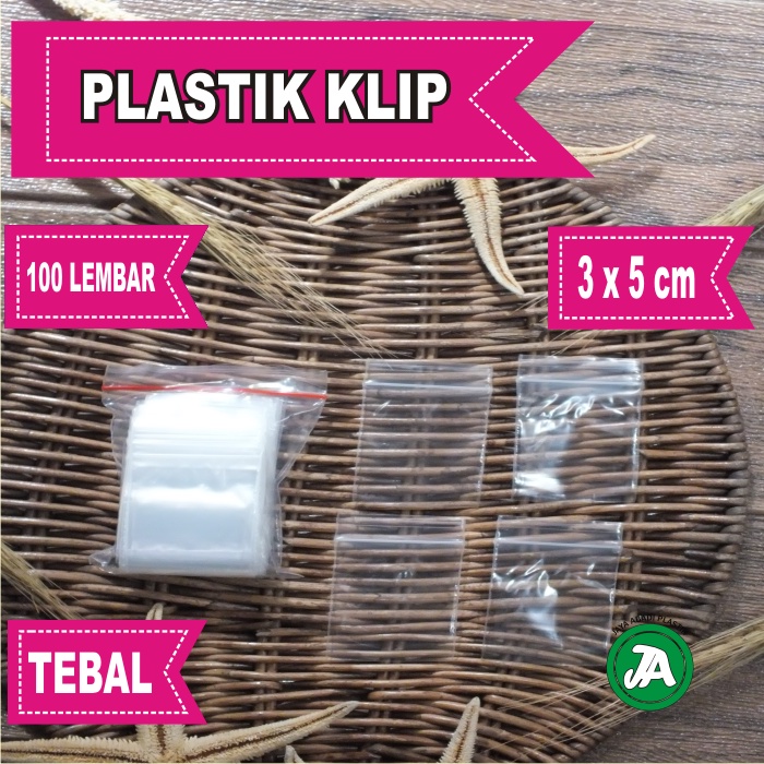 

PLASTIK KLIP 3 X 5 CM TEBAL 50 MICRON ISI 100 LEMBAR PLASTIK KLIP BENING ZIPLOCK