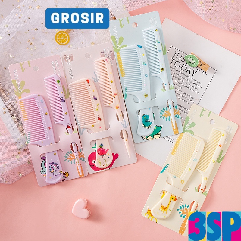 3SP | SSR14 Sisir Anak Set Isi 2 Karakter Kartun Lucu Sisir Runcing Sisir Gagang