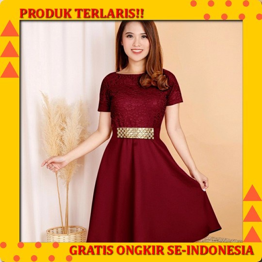 Ilook | Dinar Dress | Midi Dres Korea | Fashion Korean Stlye Baju Dres Natal Wanita Midi Deres Dress