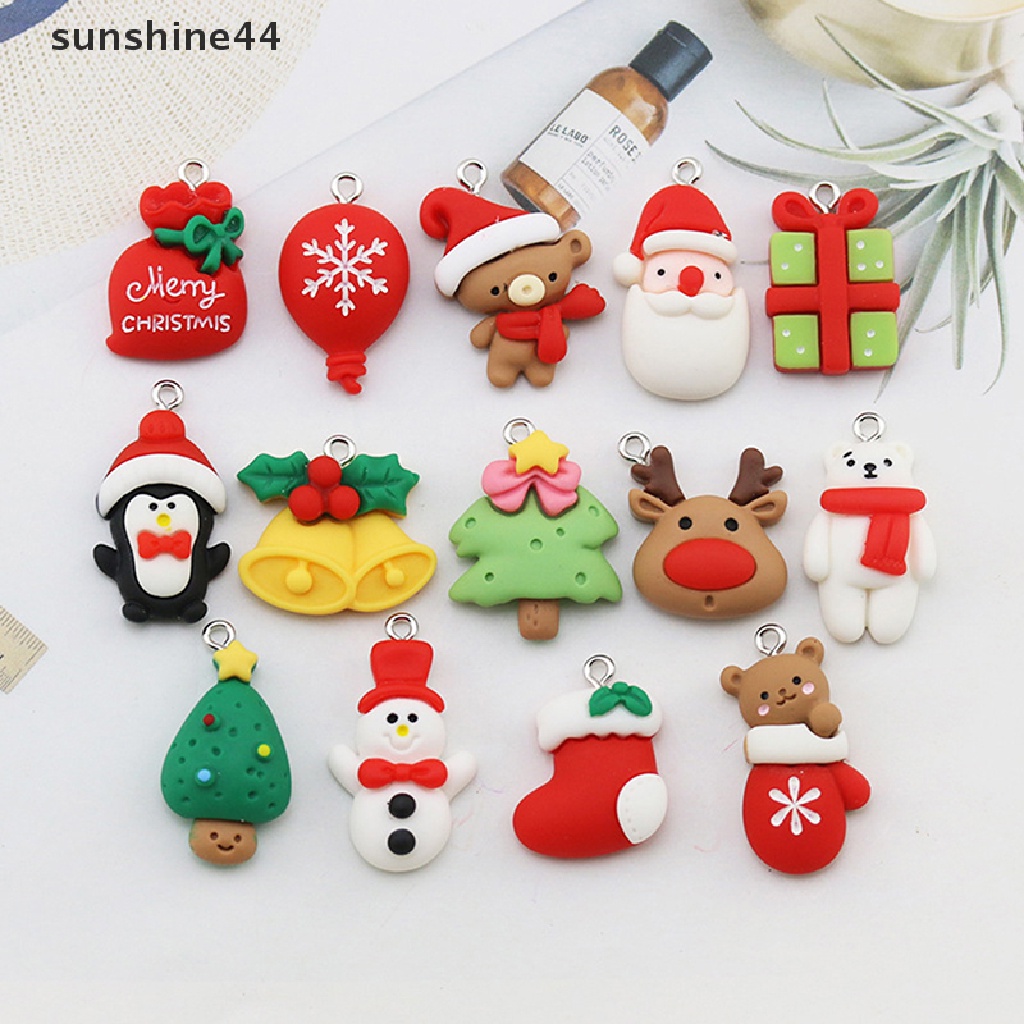 Sunshine 10Pcs / Set Liontin Cabochon Resin Flat Back Motif Balon / Pohon Natal Untuk Membuat Perhiasan